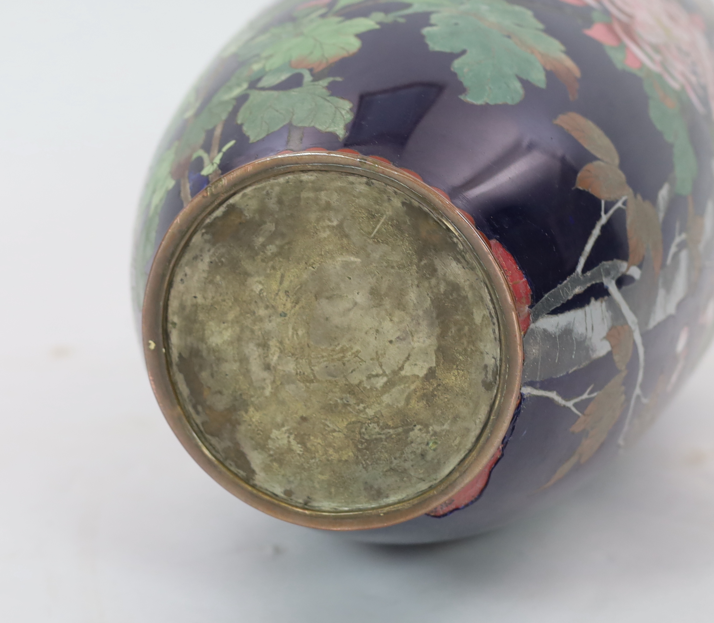 A massive Japanese midnight blue ground cloisonné enamel vase, Meiji period, slight damage